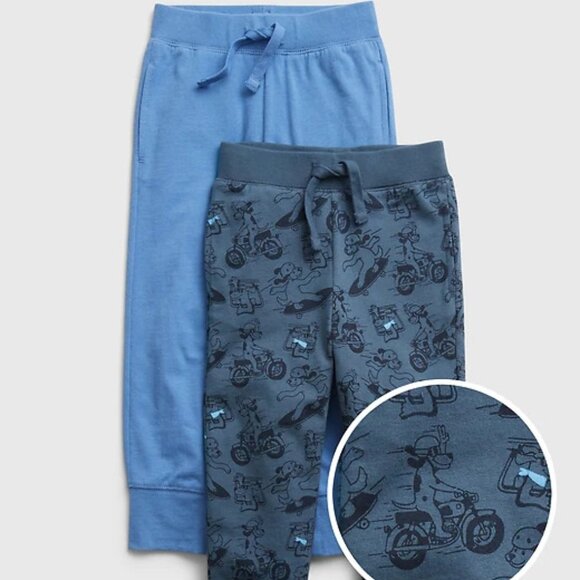 NWT GAP 2-Pack Pull-On Joggers Soft Pants Blue Dogs Bike Toddler Boy 2T - Picture 2 of 2